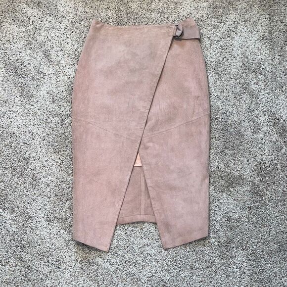 ASOS Pink Leather Midi Wrap Skirt With Buckle Size 6 - Picture 2 of 7